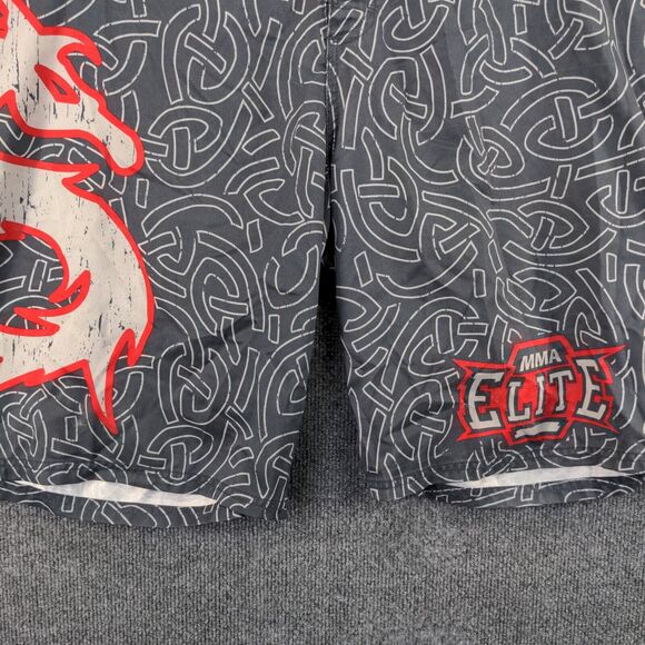 MMA Elite Athletic Shorts Mens Size XL Gray Geometric Dragon Pattern - Picture 7 of 15